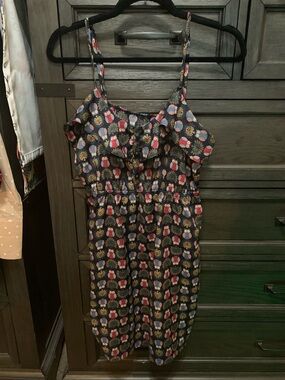 ModCloth Navy Owl-Print Midi Dress with Pink and Yellow Accents